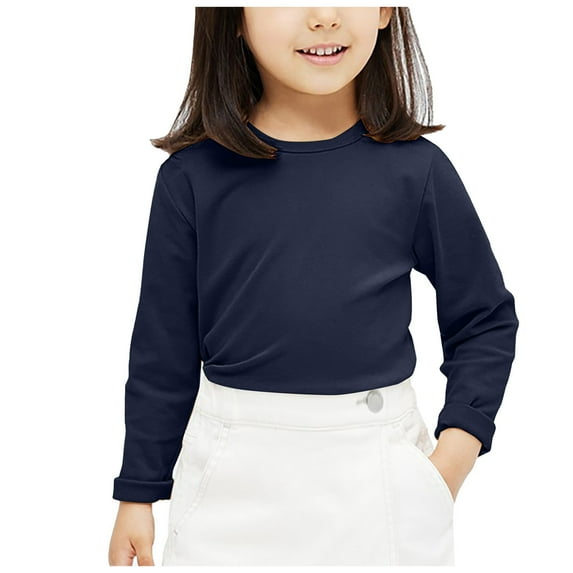 Kogui Girls Long Sleeve Shirts Baby Toddler Girl Long Sleeve Blouse Kids Solid Color Basic Tee Tops Little Girls Ruffle T-Shirts Size 12-14 Years (Navy,12-14 Years)