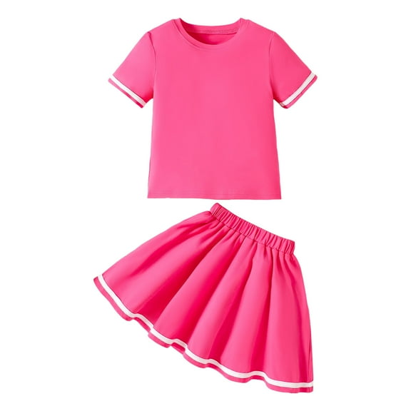 Kogui Girls Outfits Dressy Girl's Skirt Sets 2 Piece Outfit Summer Clothes Tops Ruffle Mini Skirts Size 6-7 Years (Hot Pink,6-7 Years)
