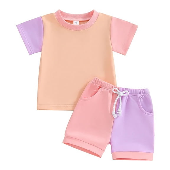 Kogui Girls Outfits Girls Summer Clothes 2 Piece Clothes for Girls T-Shirt and Shorts Set with Side Pockets (Pink,0-6 Months)