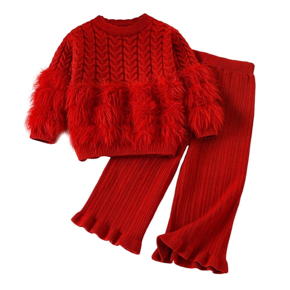 Kogui Girls Outfits Long Sleeve Toddler Clothes for Girls Baby 3D Flower Fall Winter Outfits Stripes Waffle Sweatshirt Pullover Cute Pants Set 3T 4T (Red,3-4 Years)