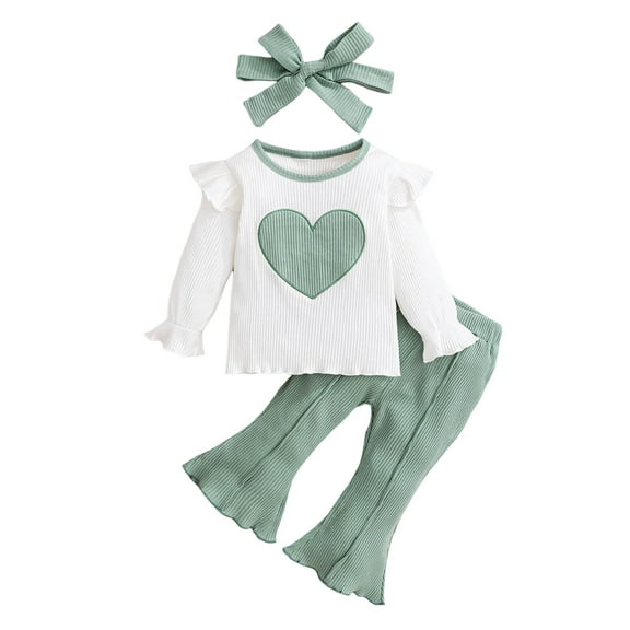 Kogui Girls Outfits Newborn Baby Girl Outfits Big Sister Long Sleeve Sweatshirt Pants Set Sweatsuit Toddler Fall Winter Clothes 2T 3T (Green,2-3 Years)