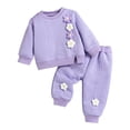 thumbnail image 1 of Kogui Girls Outfits Sets Fall Winter Baby Girl Clothes Long Sleeve Bow Floral Print Sweatshirt Pants Toddler Outfit Size 18 24 Months (Purple,18-24 Months), 1 of 5