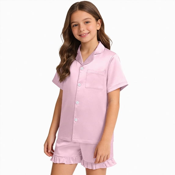 Kogui Girls' Pajama Sets Girls Pajamas Short Sets 2 Piece Summer Sleepwear for Kids Size 9-10 (Pink,9-10 Years)