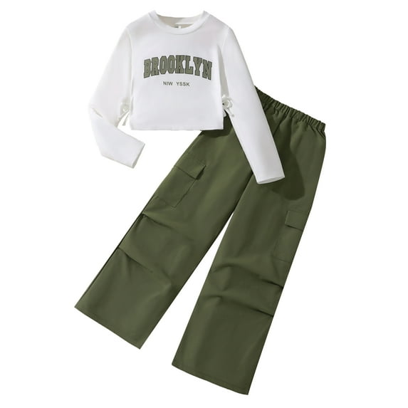 Kogui Girls Pants Set Girls Clothes Outfits Crewneck Cute Print Sweatshirt Top and Pants Size 9-10 (Dark Green,9-10 Years)