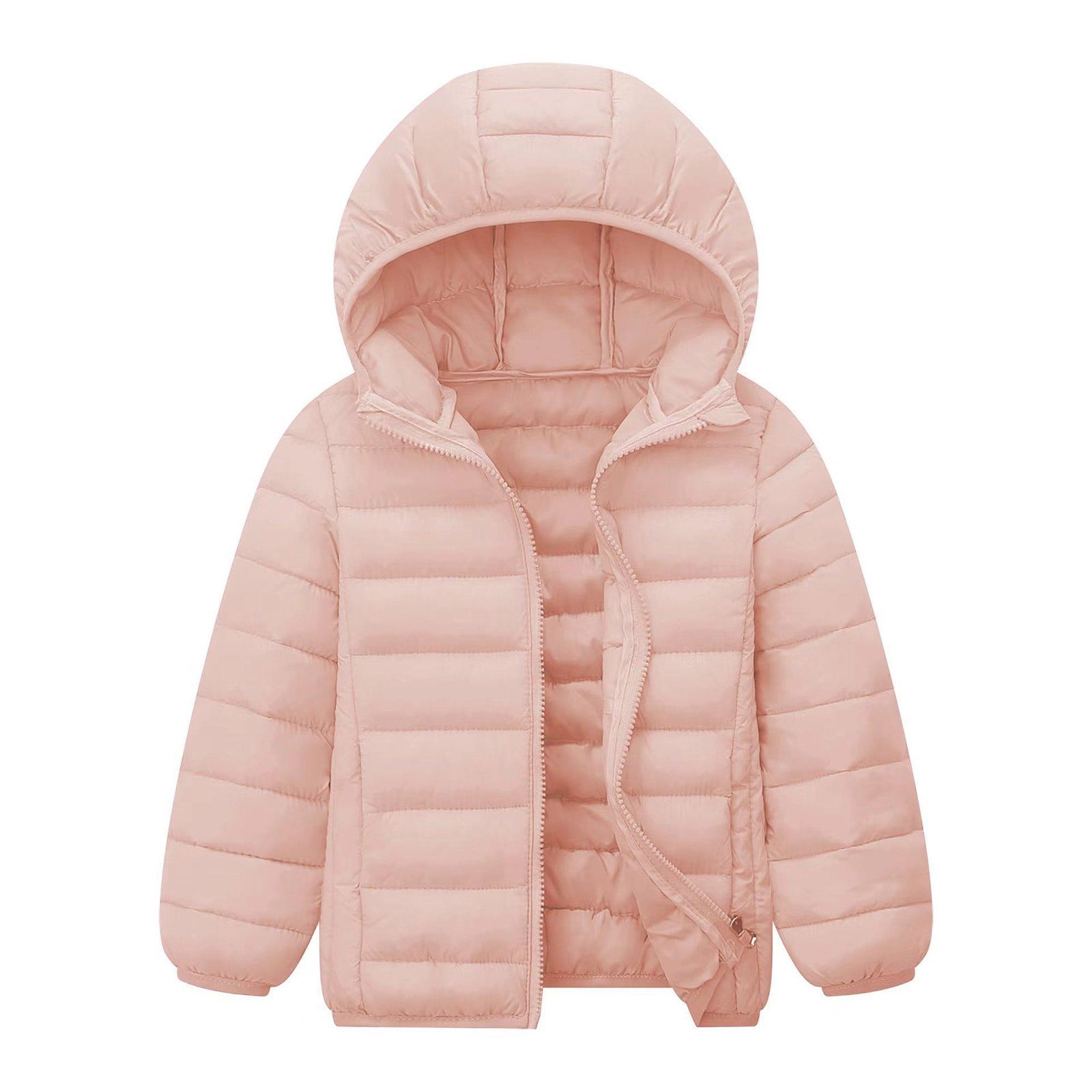 Girls Pink Solid Hooded Quilted Down Jacket main image 0