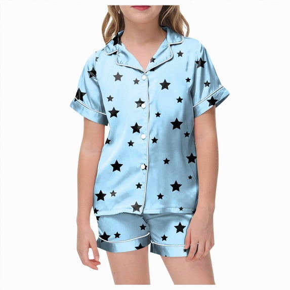 Kogui Girls' Pyjama Sets Girls Pajamas Set 2 Piece Button Down Pjs Soft Ruffle Sleepwear Loungewear Size 12-13 (Light Blue,12-13 Years)