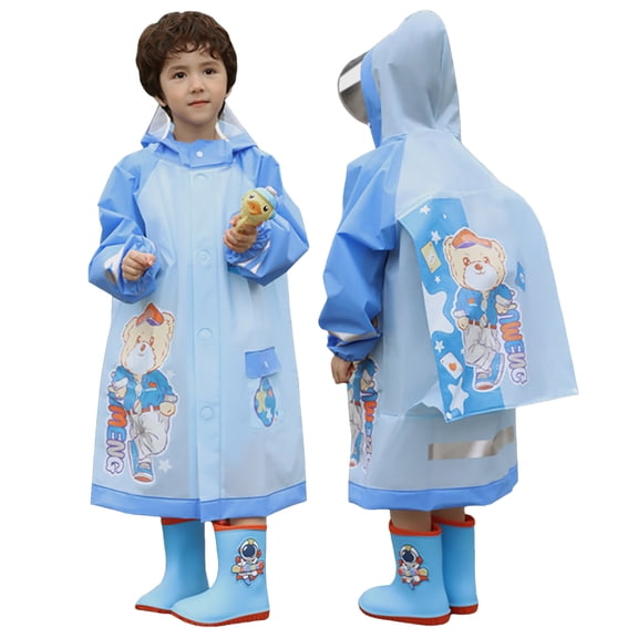Kogui Girls Raincoat Rain Ponchos for Kids Reusable, Raincoats for Boys Girls with Drawstring Sleeves, Waterproof Rain Coat Size 8-10 (Blue,8-10 Years)
