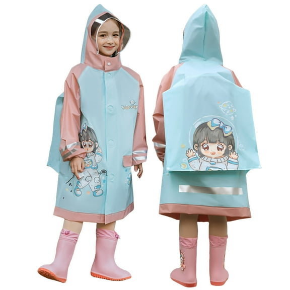 Kogui Girls Raincoat Raincoats for Kids, Reusable Rain Ponchos with Hood and Sleeves Waterproof Rain Coats for Boys and Girls Size 8-10 (Light Blue,8-10 Years)