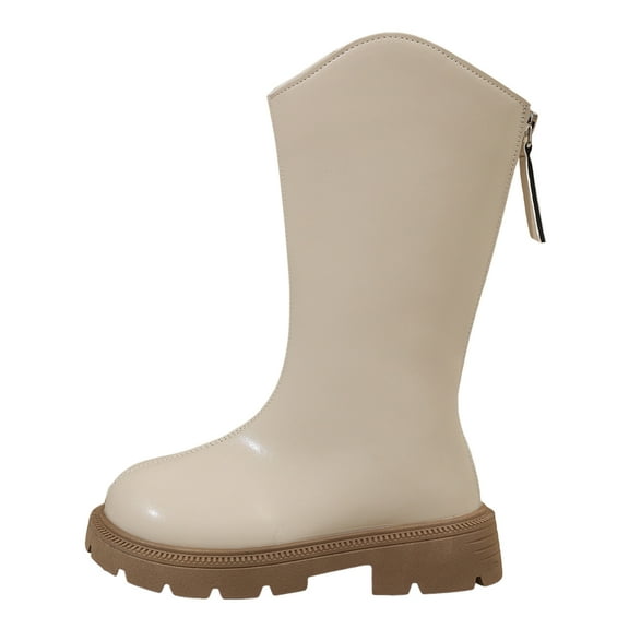Kogui Girls Riding Boots Girls Lace Up Mid Calf Combat Boots Fashion Round Toe Side Zipper Sole Boot for Toddler Little Kid Big Kid Size 9.5 (White,Toddler 9.5)