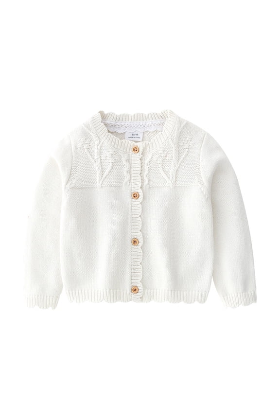 Girls School Cardigan Sweater Baby Girl Cardigan Sweater Infant Toddler Long Sleeve Button Up Knit Jacket Coat Warm Fall Winter Clothes Size 12 18 Months (White,12-18 Months)