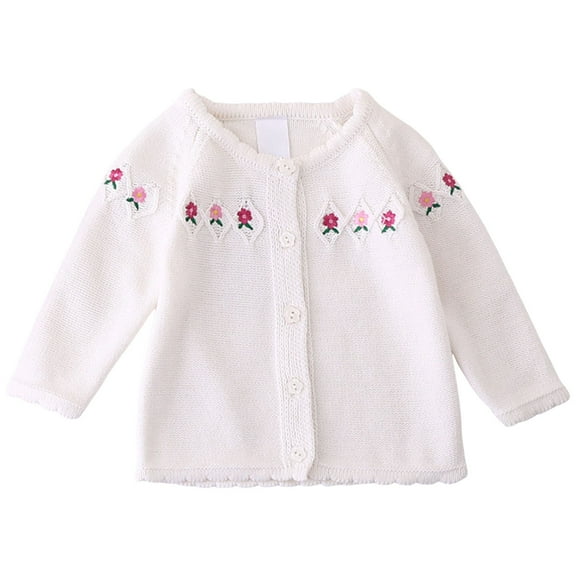Kogui Girls School Uniform Cardigan Sweater Baby Boy Girl Knit Sweater Cardigan Winter Warm Button Down Sweatshirt Top Outfit Cute Fall Clothes Size 18 24 Months (White,18-24 Months)