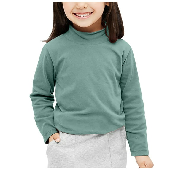 Kogui Girls Shirt Baby Girl Long Sleeve Blouse Toddler Ruffle T-Shirt Kid Solid Color Tee Casual Tops Winter Clothes Size 12-14 Years (Green,12-14 Years)