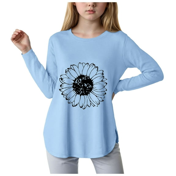 Kogui Girls Shirts Long Sleeve Girls Long Sleeve T Shirts Kids Crewneck Fall Winter Tops Basic Tees Size 7-8 Years (Sky Blue,7-8 Years)
