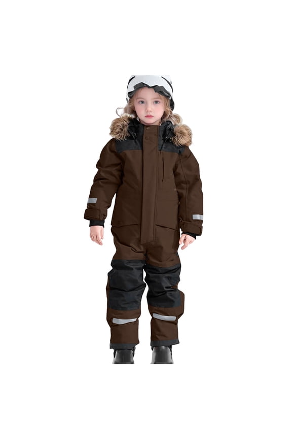 Girls Snow Suit Kids Snow Suit One Piece Boys Girls Snowboard Suits Ski Jumpsuits Coveralls Outdoor Waterproof Windproof Snowsuits Size 14-15 (Coffee,14-15 Years)