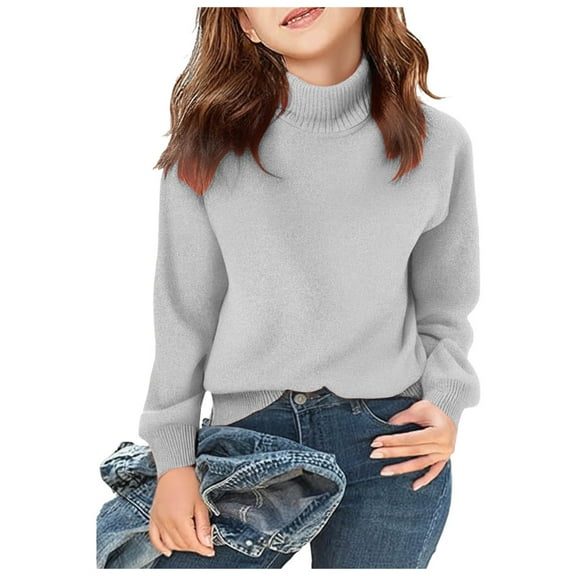 Kogui Girls Sweaters Toddler Baby Kids Knit Sweater, Cotton Blend Pullover, Long Sleeve Ribbed Crewneck Sweatshirt Fall Winter Wear Size 4T 5T (Grey,4-5 Years)