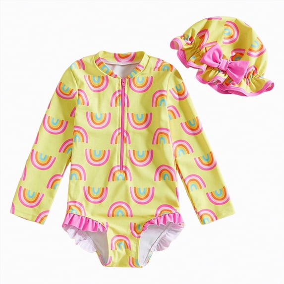 Kogui Girls Swimsuit Girls Rash Guard Long Sleeve One Piece Swimsuits Zipper Bathing Suits UPF 50+ Sun Protection Size 6-7 (Yellow,6-7 Years)