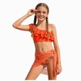 thumbnail image 1 of Kogui Girls Swimwear Girls' Swimsuit Bikini Set 3 Piece Girl's Bathing Suits Color Block Cutout Swimwear with Shorts Size 10-11 (Orange,10-11 Years), 1 of 5