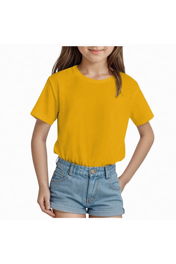 Girls T Shirts Graphic Tees Girl's Short Sleeve T Shirts Crewneck Loose Tops Summer Casual Blouses Size 7-8 (Yellow,7-8 Years)