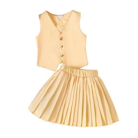 Kogui Girls Tweed Skirt Set Toddler Little Girl Summer Outfits Tops and Summer Skirt Set Kids 2Pcs Clothes 3T 4T (Yellow,3-4 Years)