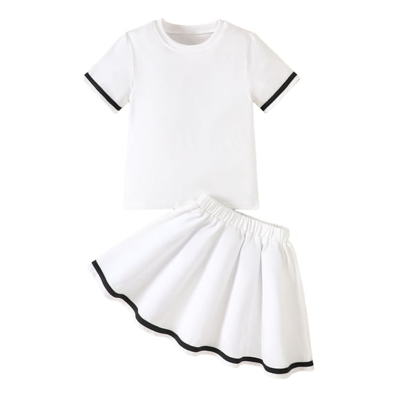 Kogui Girls Two Piece Skirt Sets Girls Clolthes Skirt Set 2 Piece Outfit Ruffle Sleeveless Floral Tank Top and Mini Skirt Set Girl Clothing Set Size 6-7 Years (White,6-7 Years)
