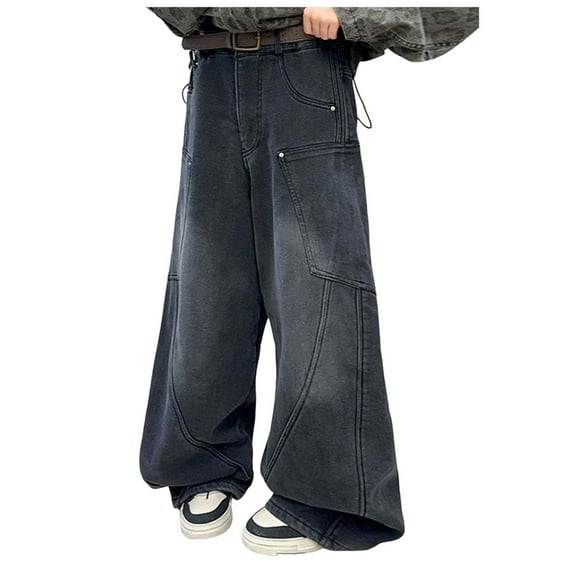 Kogui Girls Wide Leg Jeans Girls Jeans Denim Elastic Waist Wide Leg Baggy Pants Kids Clothes Size 4T 5T (Black,4-5 Years)