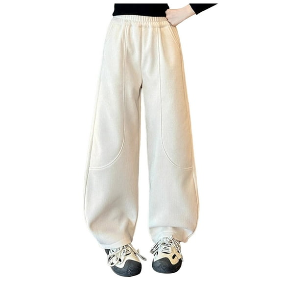 Kogui Girls Wide Leg Sweatpants Long Girls Wide Straight Leg Loose Sweatpants Elastic Waist Jogger Pants Size 9-10 (White,9-10 Years)