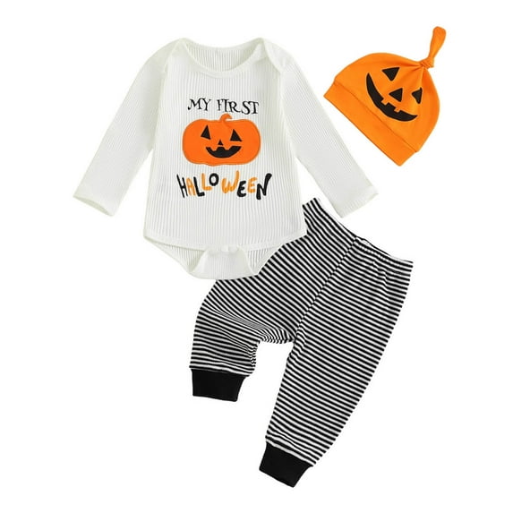 Kogui Halloween Baby Clothes Baby Boy Girl Clothes Ribbed Knitted Long Sleeve Romper Pants Solid Cotton Fall Winter Outfits 2Pcs Size 12 18 Months (Orange,12-18 Months)