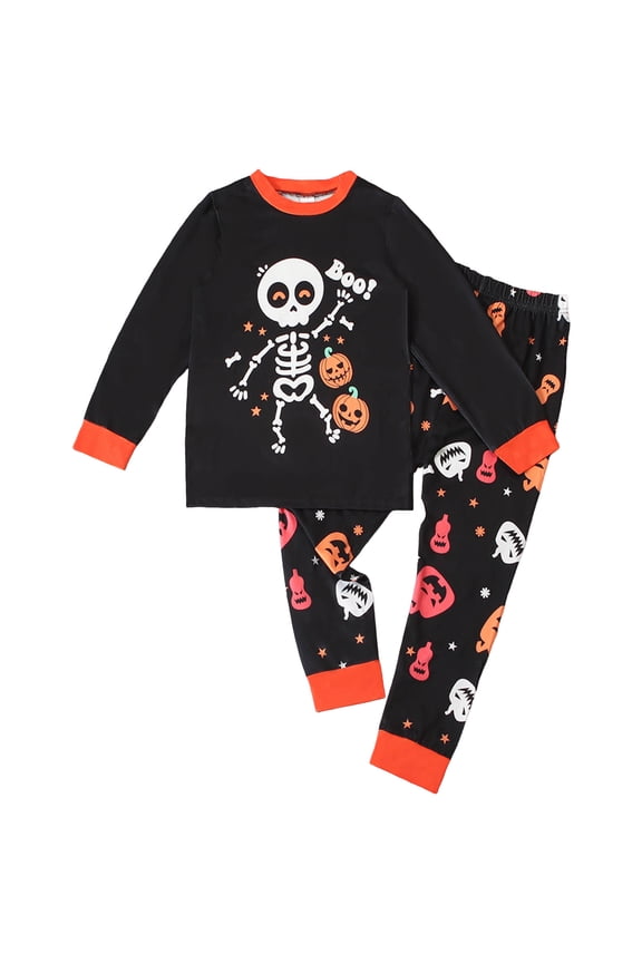 Halloween Pjs Kids Matching Kids Fleece Pajamas Sets Warm 2pc Long Sleeve Tops Pants PJ Boys Girls Thick Winter Sleepwear Outfits for Bedroom Size 6-7 (Orange,6-7 Years)