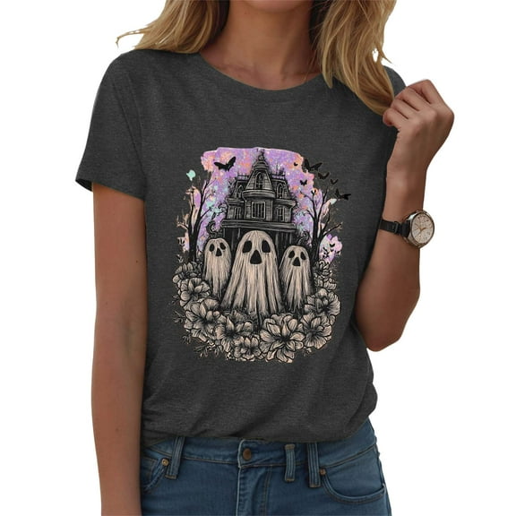 Kogui Halloween Tshirts Women Womens Halloween Shirt Witch Broom Graphic Tshirt Raglan Color Block Tops (Grey,XL)