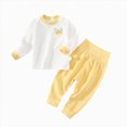 thumbnail image 1 of Kogui High Waisted Kids Pajamas 2 Piece Long Sleeve Cotton Sleepwear Set For Toddler Little Boys Girls Fall Winter 2T 3T (Yellow,2-3 Years), 1 of 6