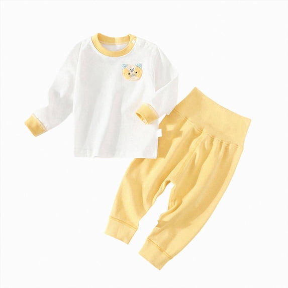 Kogui High Waisted Kids Pajamas 2 Piece Long Sleeve Cotton Sleepwear Set For Toddler Little Boys Girls Fall Winter 2T 3T (Yellow,2-3 Years)