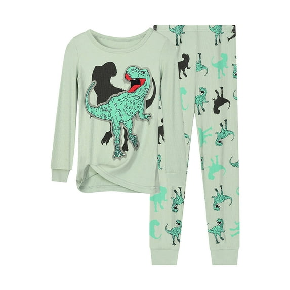 Kogui Holiday Pajamas for Kids Baby Pajamas Set Shirt and Pants Toddler Cotton Pjs Long Sleeve Sleepwear Size 3T 4T (Light Green,3-4 Years)