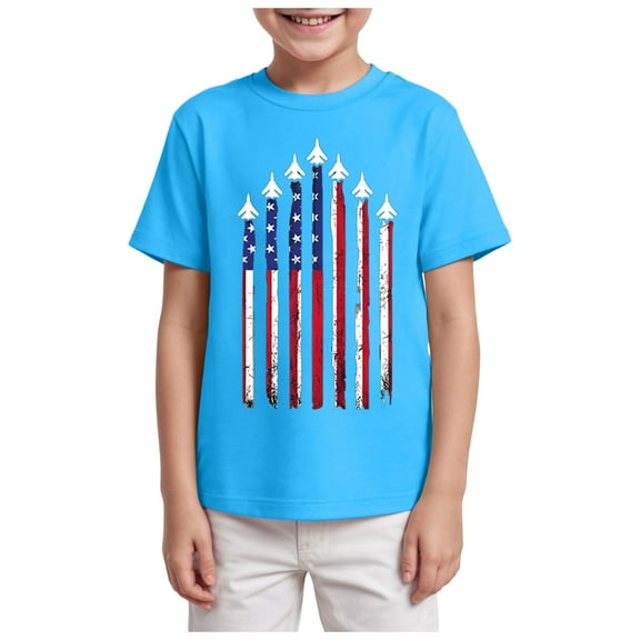 Kogui Independence Day Boys Shirt American Flag Tees Kids Toddler Short Sleeve Tee Shirts (Sky Blue,2-3 Years)