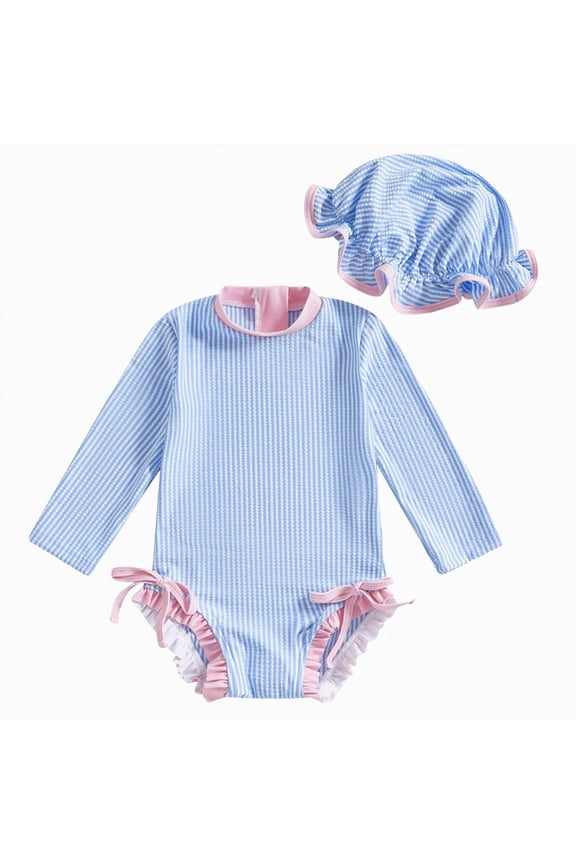 Infant Baby Girl Bathing Suit Baby Girls Long Sleeve One Piece Rash Guard Swimsuit with Zipper UPF 50+ Sun Protection 12 18 Months (Blue,12-18 Months)