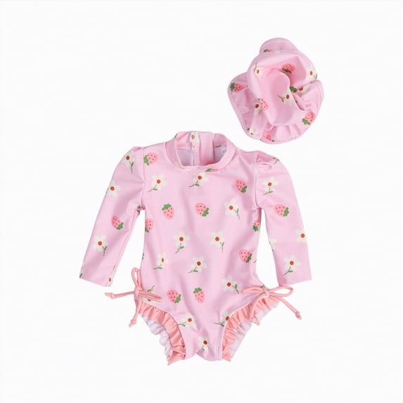 Kogui Infant Bathing Suit Girl Baby Toddler Girls Long Sleeve Zipper Closure Swimsuit One Piece Swimwear with UPF50+ Sun Protection 3 6 Months (Pink,3-6 Months)