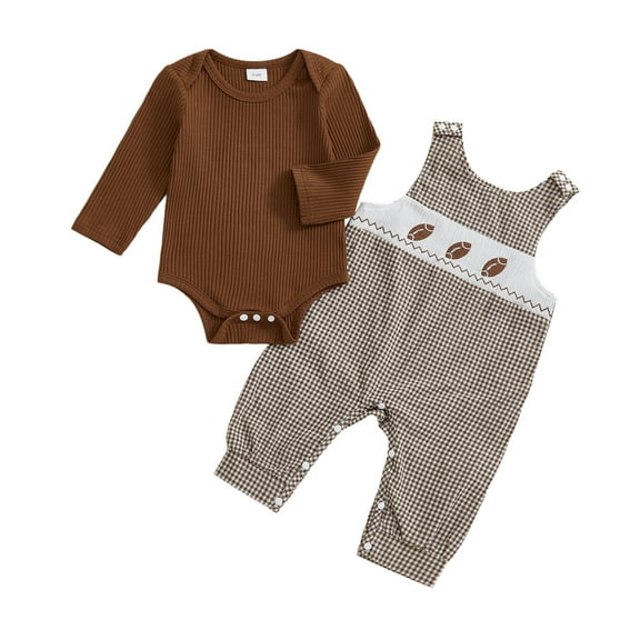 Kogui Infant Boy Clothes Sets Baby Boy Clothes Ribbed Knitted Long Sleeve Romper and Pants Sets Newborn Fall Splicing Color Outfits 0 3 6 9 12 18 24 Months 2T 3T (Brown,0-3 Months)
