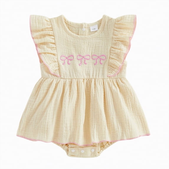 Kogui Infant Girl Clothes Newborn Baby Girl Dress Heart Puff Sleeve Tulle Romper Dresses Newborn Outfit 0 3 6 9 12 18 24 Months (Light Yellow,0-3 Months)