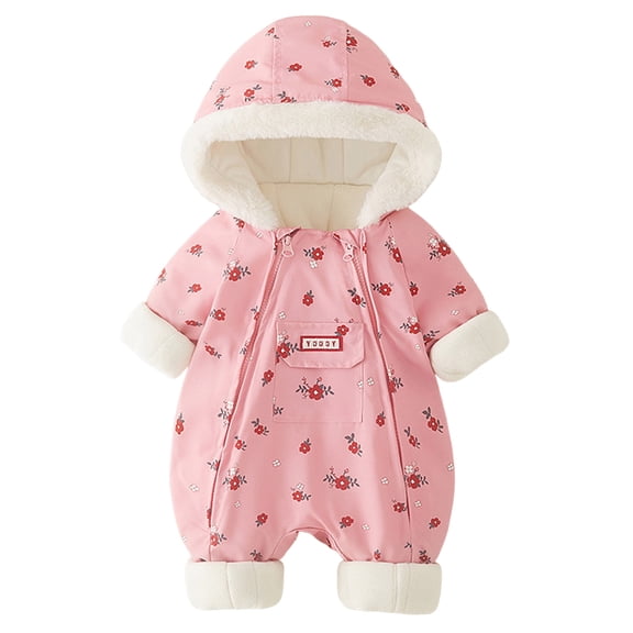 Kogui Infant Winter Clothes Newborn Baby Fleece Jumpsuit Unisex Infant Hooded with Winter Warm Snowsuit Outfit 2T 3T (Pink,2-3 Years)