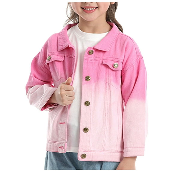 Kogui Jackets For Girls Girl Buttons Jean Jacket Denim Pockets Basic Spring OutwearSize 5T 6T (Red,5-6 Years)