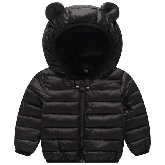Kogui Jackets for Girls Snow Baby Girls Hooded Snowsuit Winter Warm Collar Hooded Coat Down Windproof Jacket Outerwear 12 18 Months (Black,12-18 Months)