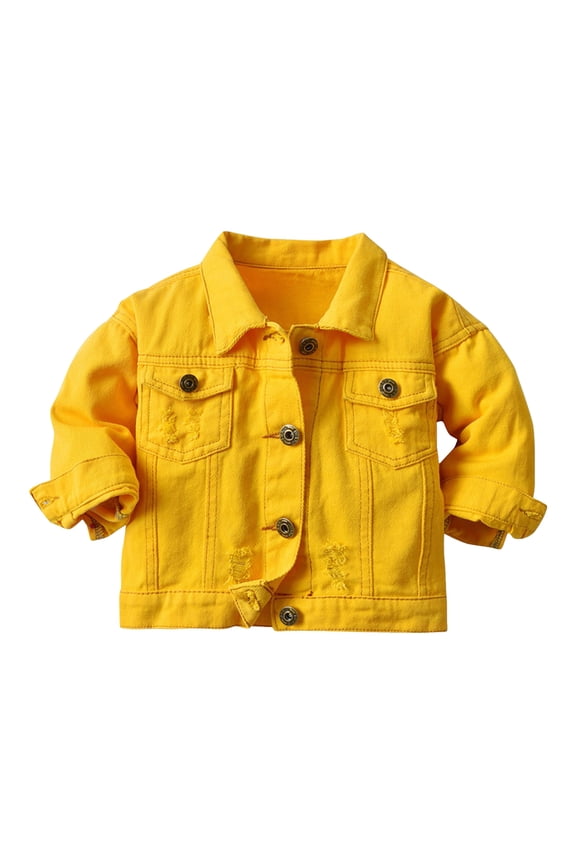 Jean Jacket for Girls Little Boy Girl White Denim Jacket Unisex Baby Button Down Jeans Coats Cowboy OuterwearSize 6 12 Months (Yellow,6-12 Months)