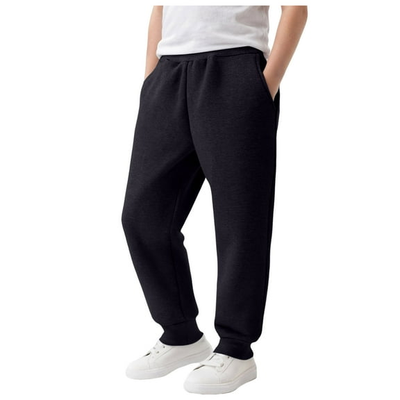 Kogui Joggers Pants for Boys Athletic Boy's Athletic Sweatpants Wide Leg Casual Fall Elastic Waist Baggy Pantss Size 14-15 (Black,14-15 Years)