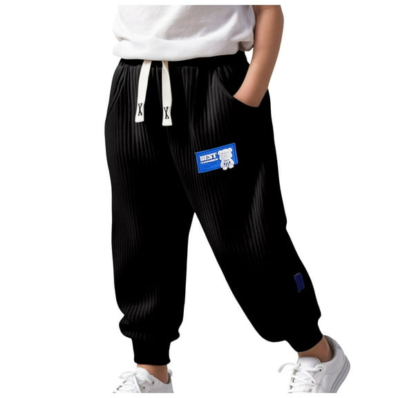 Kogui Joggers for Boys Boy's Athletic Sweatpants Wide Leg Casual Fall Elastic Waist Baggy Pantss Size 11-12 (Black,11-12 Years)