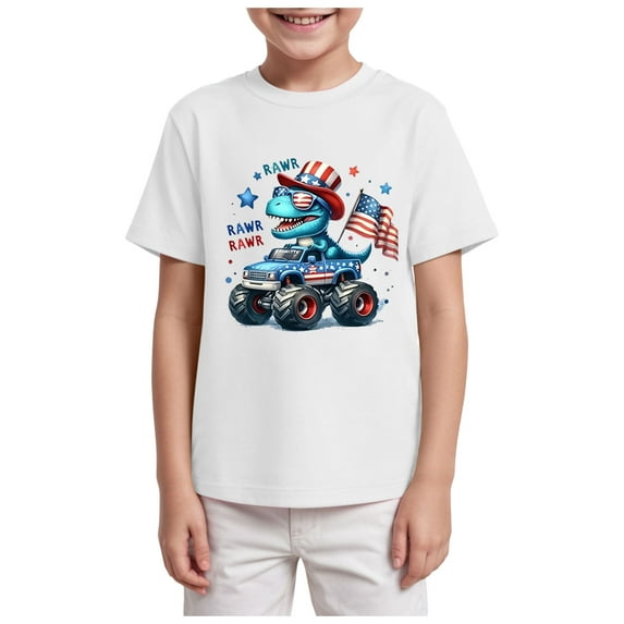 Kogui Kid 4th of July T-Shirts Boys Girls American Flag Shirt Patriotic Top Short Sleeve Tees (White,5-6 Years)