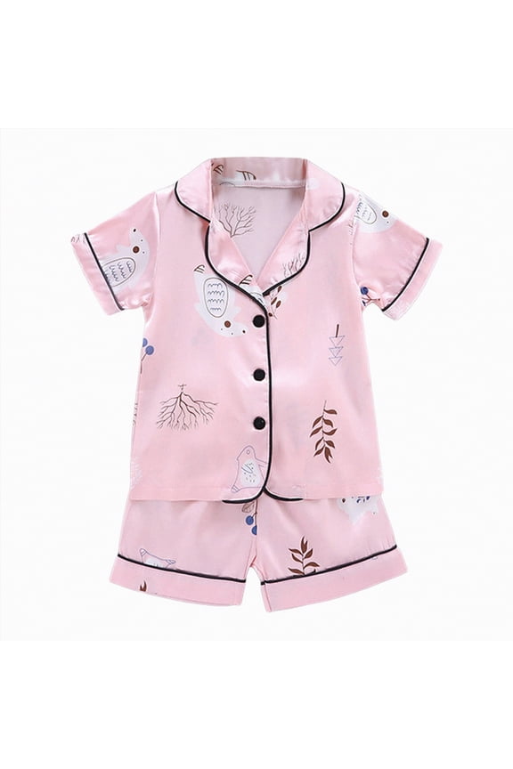 Kid Pajamas Toddler Girl Satin Pajamas Cute Button-Down Pjs Two Piece Silk Short Pajama Nightgowns 2T 3T (Pink,2-3 Years)