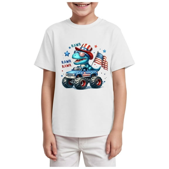 Kogui Kids 4th of July T-Shirt for Boys Patriotic Tops American Flag Shirts Independence Day Clothes Cotton Tees (White,2-3 Years)