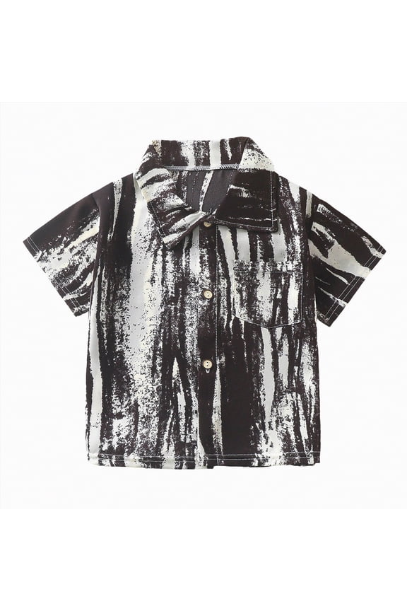 Kids Button Down Shirt Toddler Baby Boys Short Sleeve Button Down Shirt Collared Hawaiian Shirt Pattern Blouse Kids Summer Clothes 4T 5T (Grey,4-5 Years)
