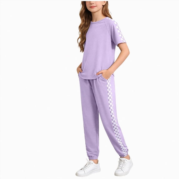 Kogui Kids Clothes Girls Summer Kids Girl Clothes Floral Print Ruffle Sleeveless Tank and Wide Leg Pant 2 Piece Outfit Set Size 8-9 (Purple,8-9 Years)