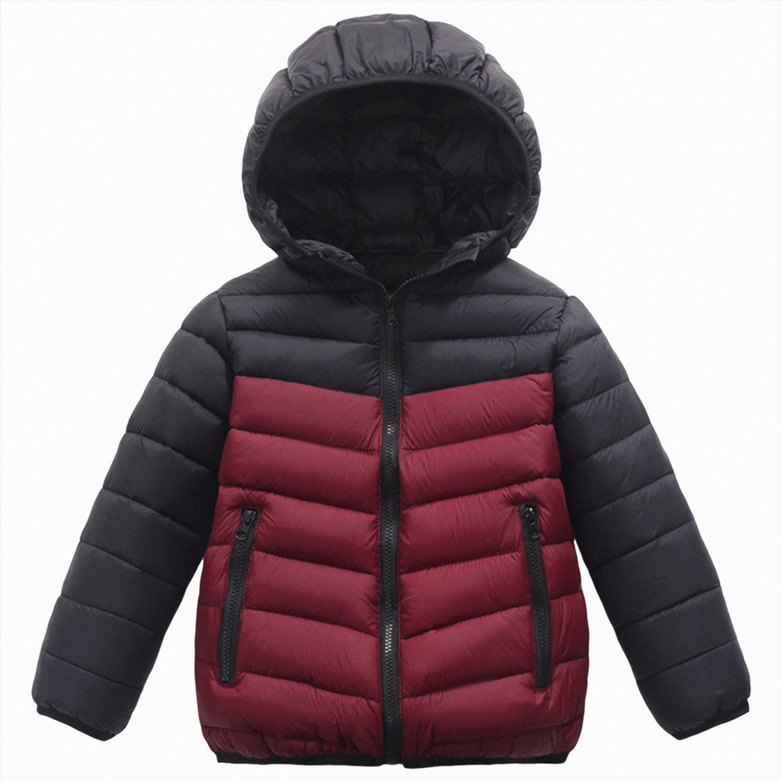 Kogui Kids Color-Block Hooded Puffer Jacket Lightweight Zip-Up Winter ...