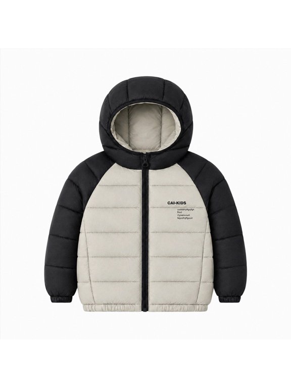 Kids Color-Block Hooded Puffer Jacket Zip-Up Winter Coat with Chest Logo Ages 3-12 7T 8T (AG,7-8 Years)